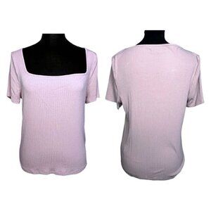 Madewell Lavender Lilac Ribbed Square Neck Short Sleeve Top (Womens L)